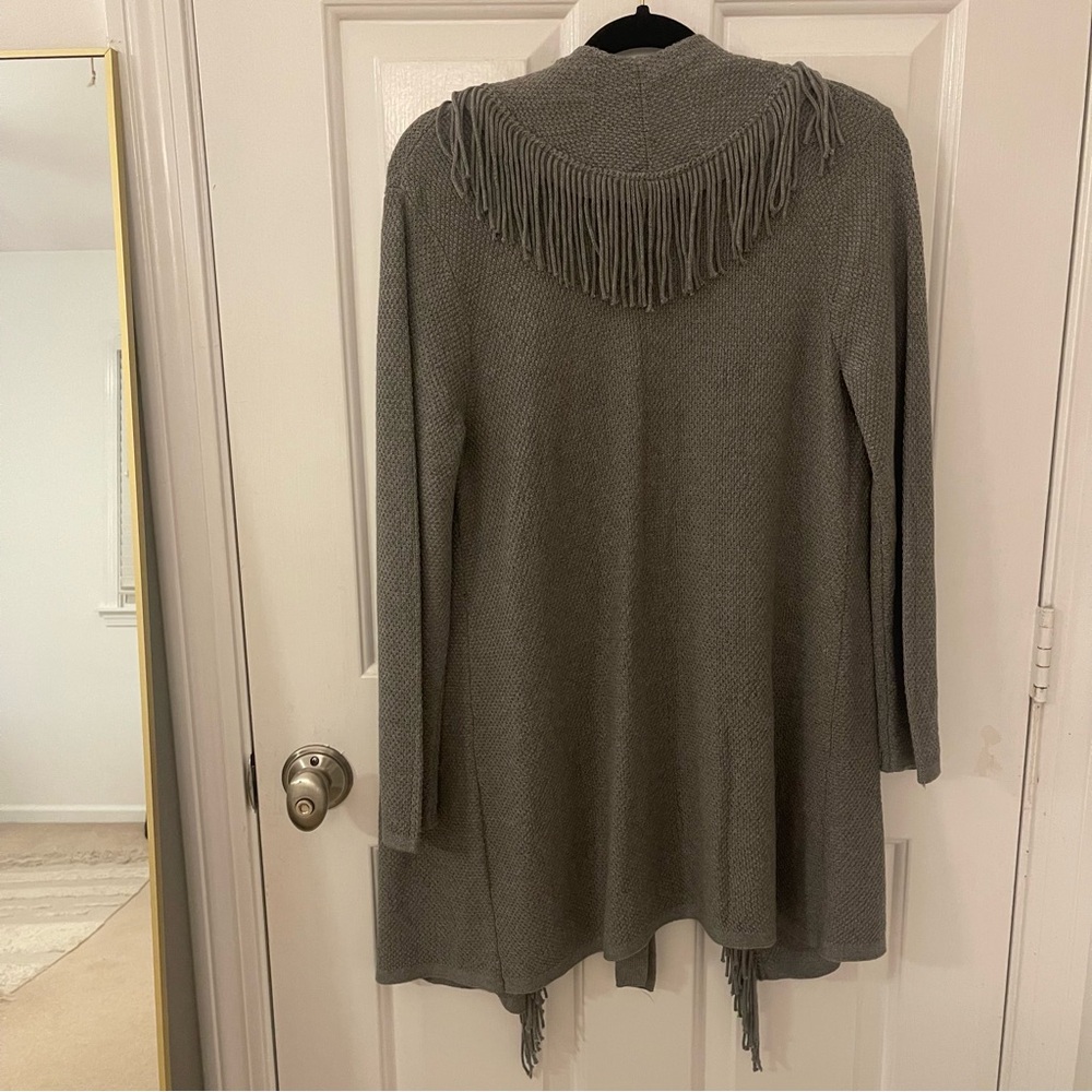 NWT J.Jill dark grey fringe long sleeve hooded duster - Picture 11 of 13
